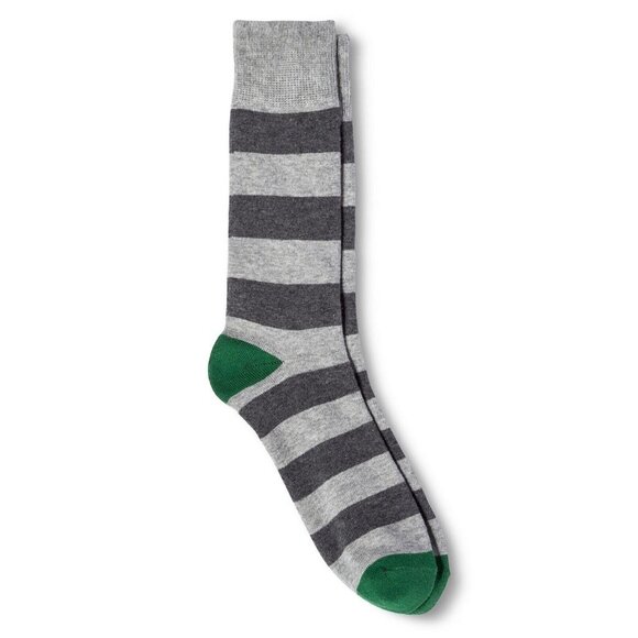 Merona Size 6 12 Crew Socks Mens Dress Green Gray Stripes NEW - Picture 1 of 1